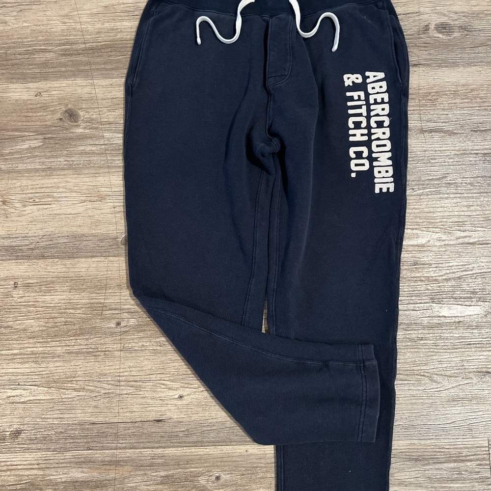 Abercrombie & Fitch Sweatpants Unisex sz M Black Track Pants Bold Spell Out Y2K - Picture 2 of 4